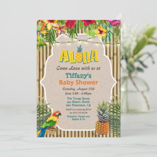 Aloha Luau — Uitnodiging tot tropisch Baby shower (Staand voorkant)