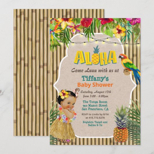 Aloha Luau — Uitnodiging tot tropisch Baby shower (Voorkant / Achterkant)