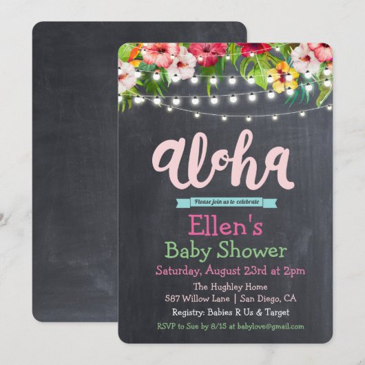 Aloha Luau — Uitnodiging tot tropisch Baby shower (Voorkant / Achterkant)