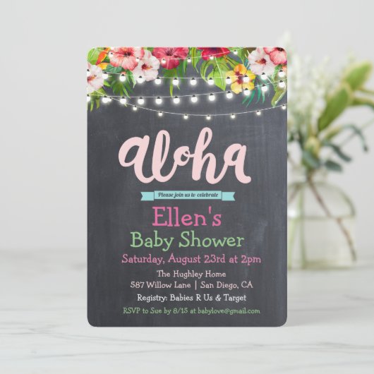 Aloha Luau — Uitnodiging tot tropisch Baby shower (Staand voorkant)