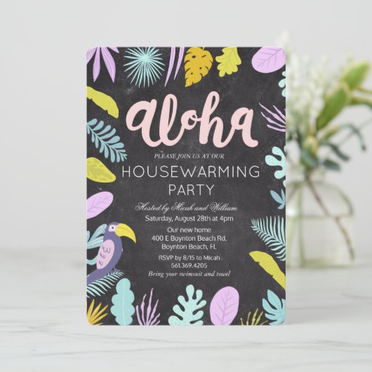 Aloha Luau - Uitnodiging voor Tropische Housewarmi (Staand voorkant)