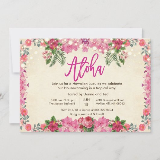 Aloha Luau - Uitnodiging voor Tropische Housewarmi (Voorkant)