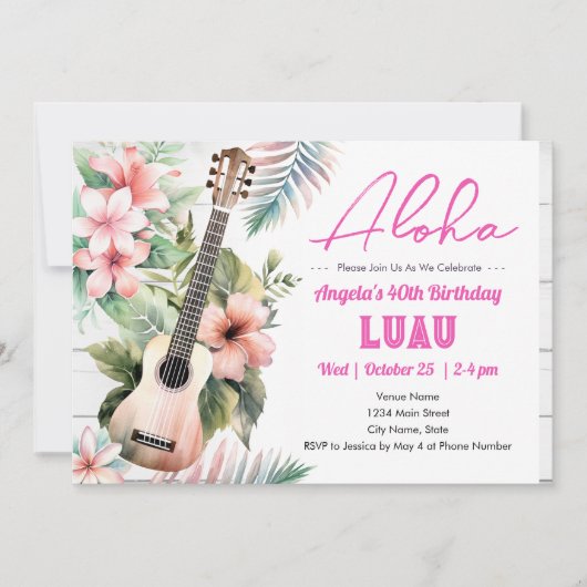Aloha Luau ukulele Volwassen Verjaardag Kaart (Voorkant)