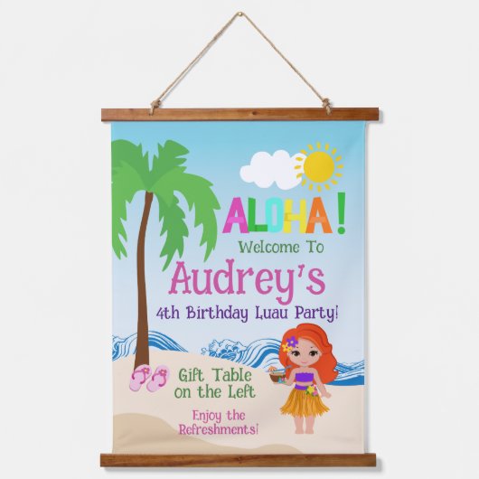 Aloha Luau Verjaardag Hangend Wandkleed (Voorkant)