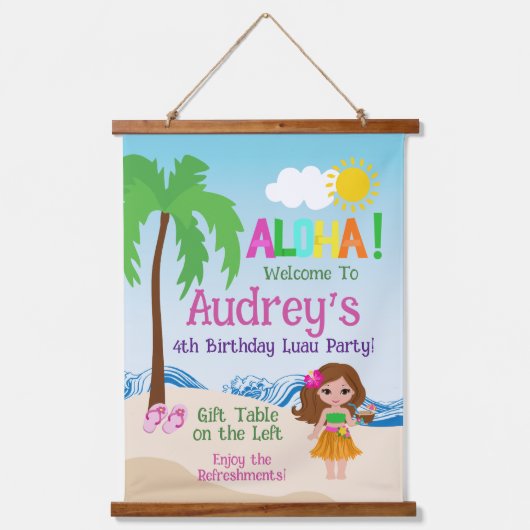 Aloha Luau Verjaardag Hangend Wandkleed (Voorkant)