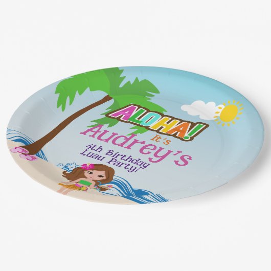 Aloha Luau Verjaardag Papieren Bordje (Gekanteld)