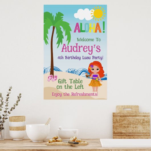 Aloha Luau Verjaardag Poster (Keuken)