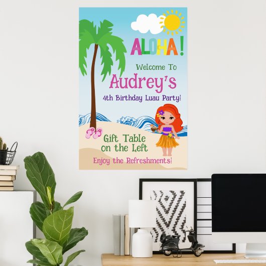 Aloha Luau Verjaardag Poster (Thuiskantoor)