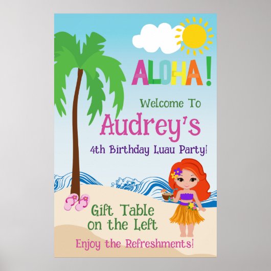 Aloha Luau Verjaardag Poster (Voorkant)