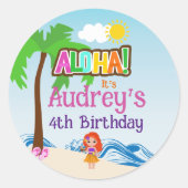 Aloha Luau Verjaardag Ronde Sticker (Voorkant)