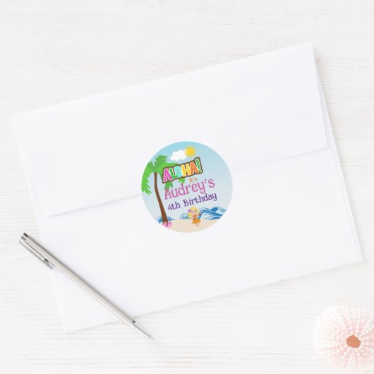 Aloha Luau Verjaardag Ronde Sticker (Envelop)