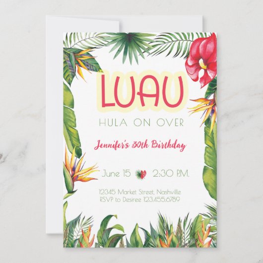 Aloha Luau Verjaardag Tropisch Bloemenfeest Kaart (Voorkant)