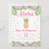 Aloha Luau Verjaardag Tropische Ananas in Roze Kaart (Voorkant)