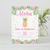 Aloha Luau Verjaardag Tropische Ananas in Roze Kaart (Staand voorkant)