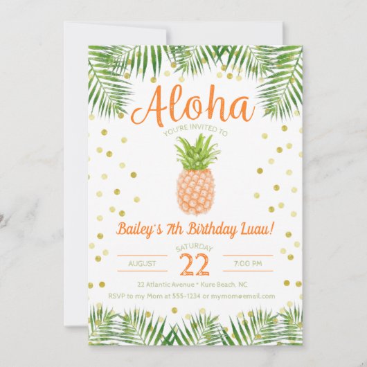 Aloha Luau Verjaardag Uitnodiging Tropische Ananas (Voorkant)