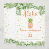 Aloha Luau Verjaardag Uitnodiging Tropische Ananas (Voorkant / Achterkant)