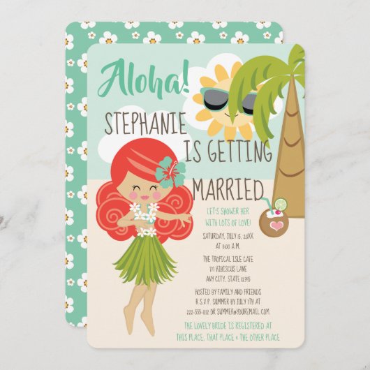 Aloha Luau Vrijgezellenfeest Redhead Kaart (Voorkant / Achterkant)
