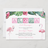 Aloha Lush Tropical Foliage Flamingos Baby shower Kaart (Voorkant)
