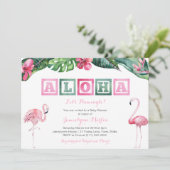 Aloha Lush Tropical Foliage Flamingos Baby shower Kaart (Staand voorkant)