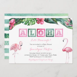 Aloha Lush Tropical Foliage Flamingos Baby shower Kaart