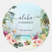 Aloha & Mahalo Tropical Beach | Dank U Ronde Sticker (Voorkant)