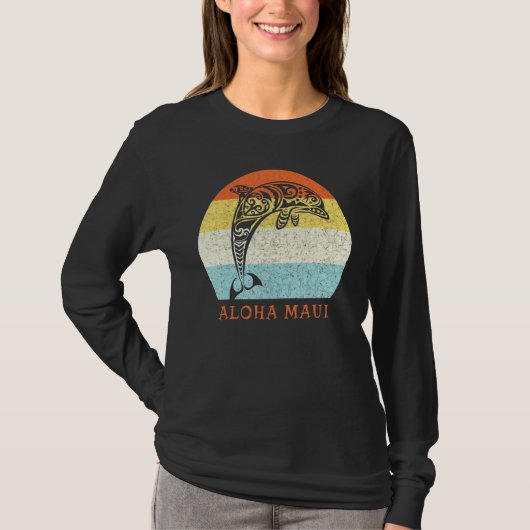 Aloha Maui  Hawaiian Island Tribal Dolphin T-shirt (Voorkant)