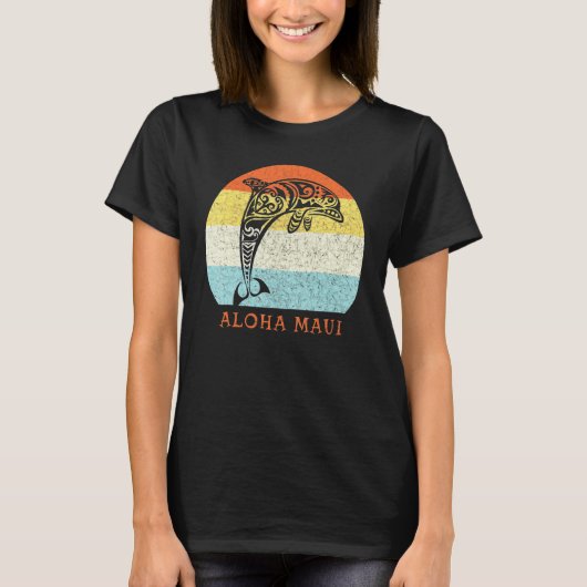 Aloha Maui  Hawaiian Island Tribal Dolphin T-shirt (Voorkant)
