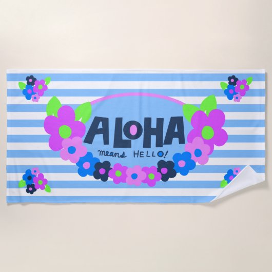 Aloha Means Hallo Hawaiian Floral - Blue Strandlaken (Voorkant)