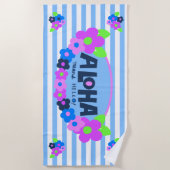 Aloha Means Hallo Hawaiian Floral - Blue Strandlaken (Voorkant)