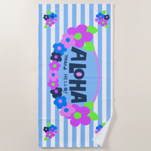 Aloha Means Hallo Hawaiian Floral - Blue Strandlaken (Voorkant)
