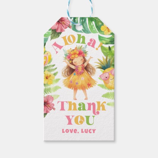Aloha meisje zomer tropische Luau verjaardag dank  Cadeaulabel (Voorkant)