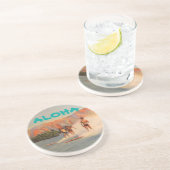 Aloha met  surfers in Hawaï Zandsteen Onderzetter (Zijkant)