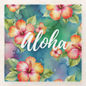 Aloha mooie hibiscus bloem patroon Hawaii Glazen Onderzetter (Voorkant)