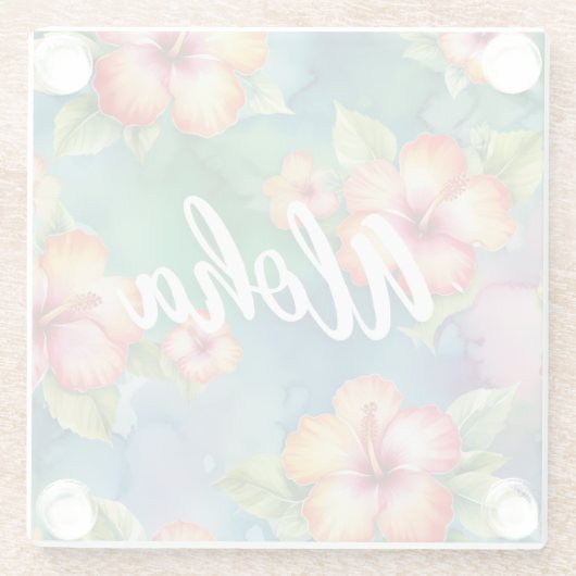 Aloha mooie hibiscus bloem patroon Hawaii Glazen Onderzetter (Achterkant)