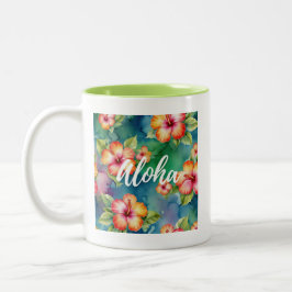 Aloha mooie hibiscus bloempatroon Hawaii Tweekleurige Koffiemok