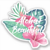 Aloha Mooie Tropische Waterverf Palm Hibiscus Sticker (Voorkant)