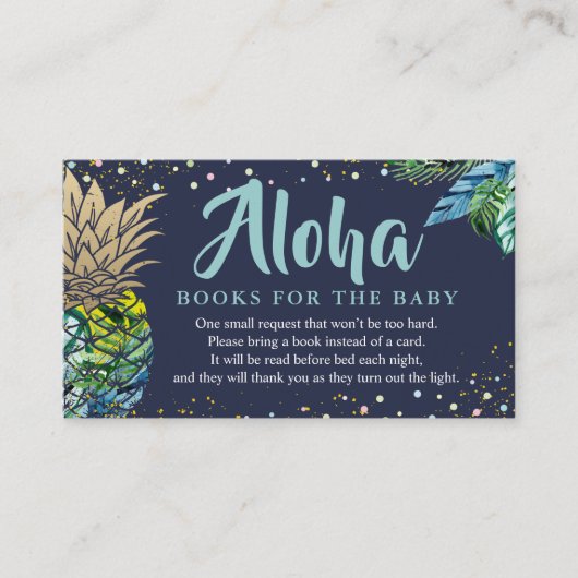 Aloha Navy Blue Pineapple Baby shower Book Request Informatiekaartje (Voorkant)