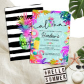 Aloha Neon Tropical Luau Pool Party Verjaardag Kaart