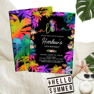 Aloha Neon Tropical Luau Zomer Fun Verjaardag Kaart