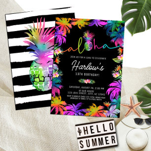 Aloha Neon Tropical Luau Zomer Fun Verjaardag Kaart