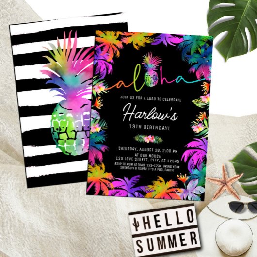 Aloha Neon Tropical Luau Zomer Fun Verjaardag Kaart