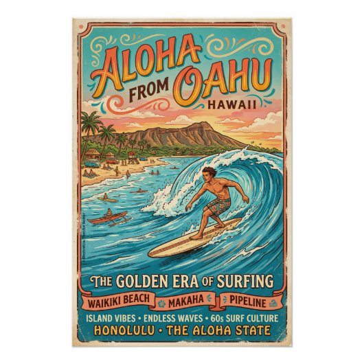 Aloha Oahu Surfing Perfect Poster (Voorkant)