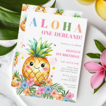 Aloha Onederland Summer Pineapple 1st Birthday Inv