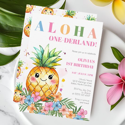 Aloha Onederland Summer Pineapple 1st Birthday Inv Kaart