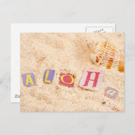 Aloha op een zandstrand met zeeschelpen briefkaart (Voorkant / Achterkant)