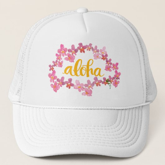 Aloha Orchidee Lei Trucker Hoed Pet (Voorkant)
