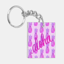 Aloha Paarse Ananas Vierkante Sleutelhanger Mini