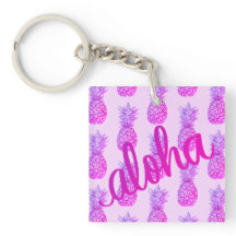 Aloha Paarse Ananas Vierkante Sleutelhanger Mini