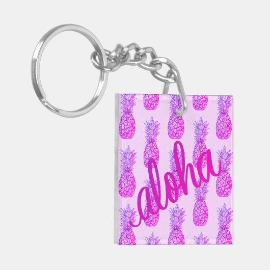 Aloha Paarse Pineappel Square Sleutelhanger Mini (Voorkant Links)