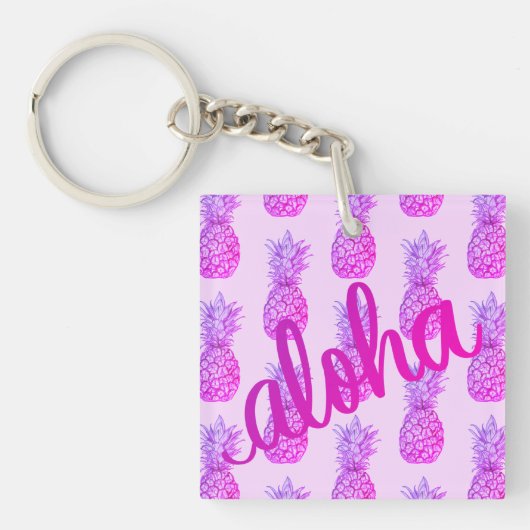 Aloha Paarse Pineappel Square Sleutelhanger Mini (Voorkant)